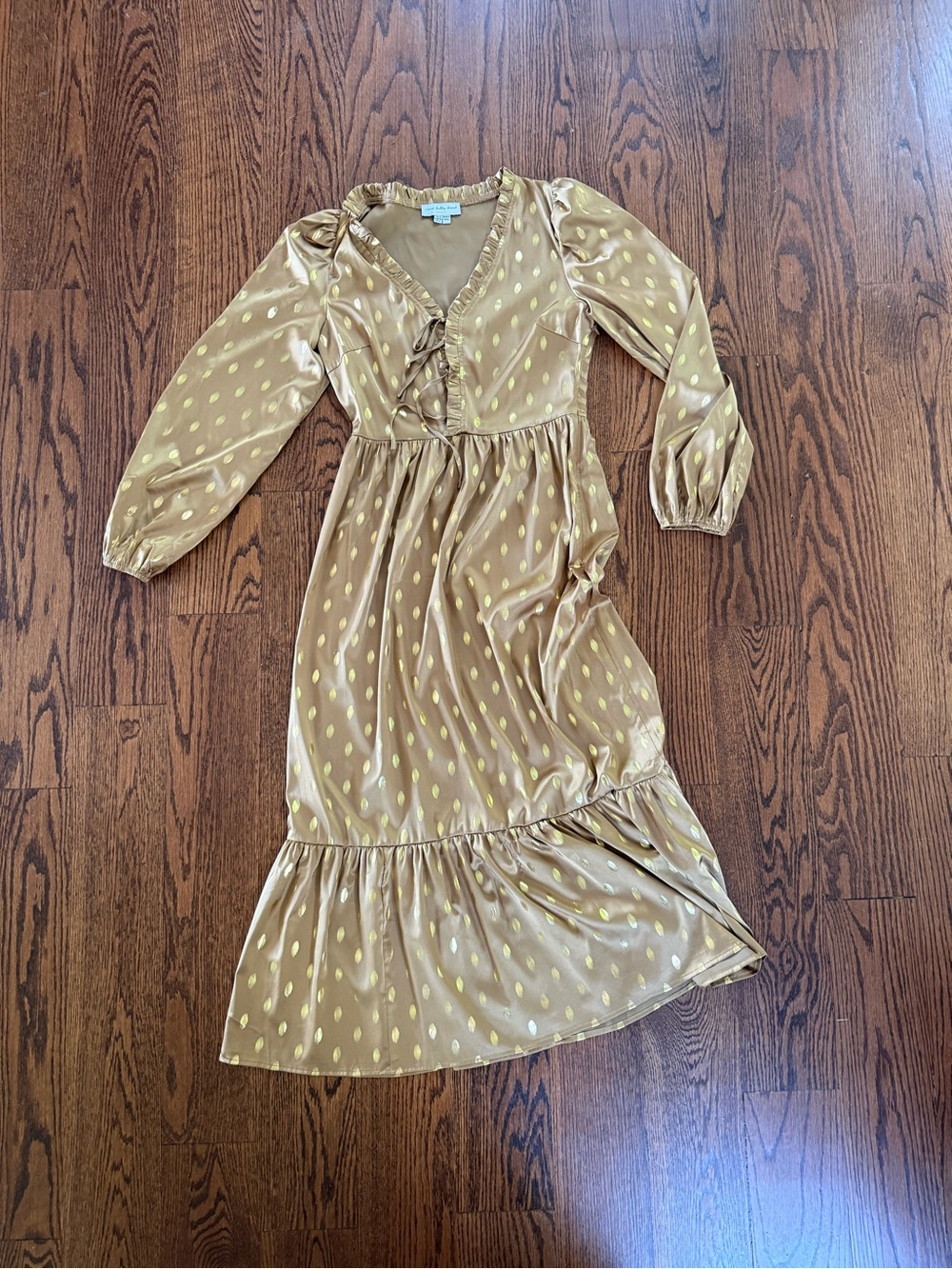 Never Fully Dressed Gold Dot Midi Dress